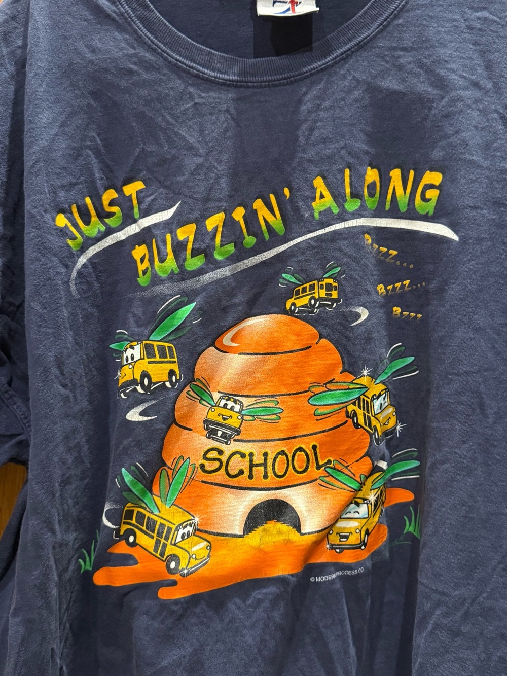 vintage Jerzees Navy Long Sleeve "Just Buzzin' Along" School Bee Graphic Tee